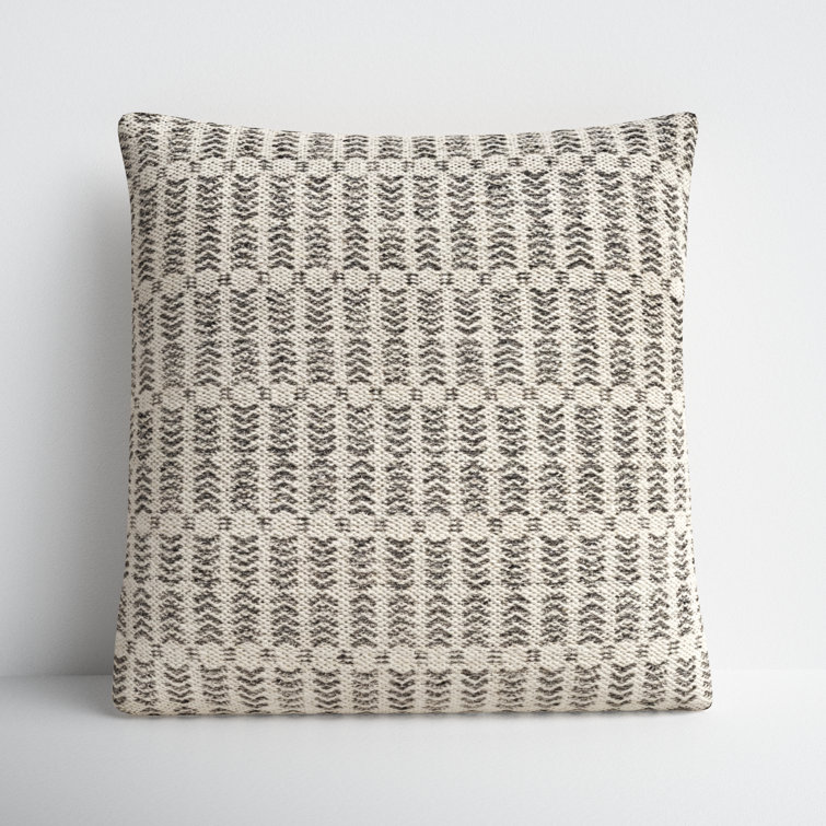 Charcoal and Ivory Geometric Wool Cotton Throw Pillow