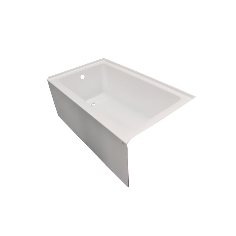 White Acrylic Alcove Soaking Bathtub with Matte Black Drain