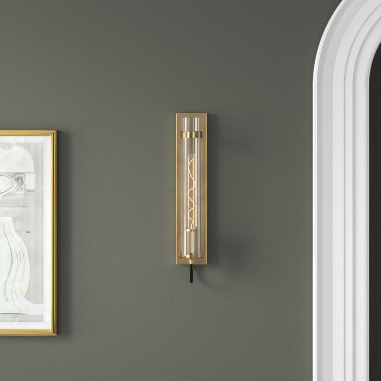 Ryden Heritage Brass Cylinder Sconce with Clear Glass Shade