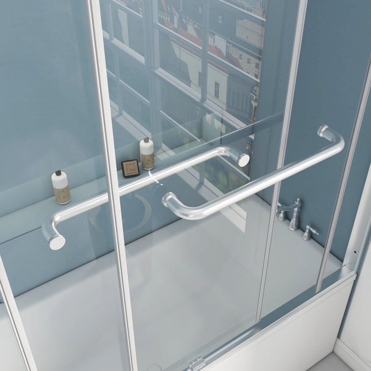 Nickel Framed Double Sliding Tub Door with Clear Tempered Glass