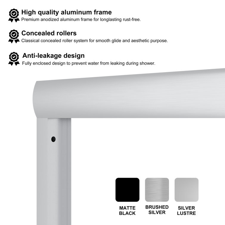 Nickel Framed Double Sliding Tub Door with Clear Tempered Glass