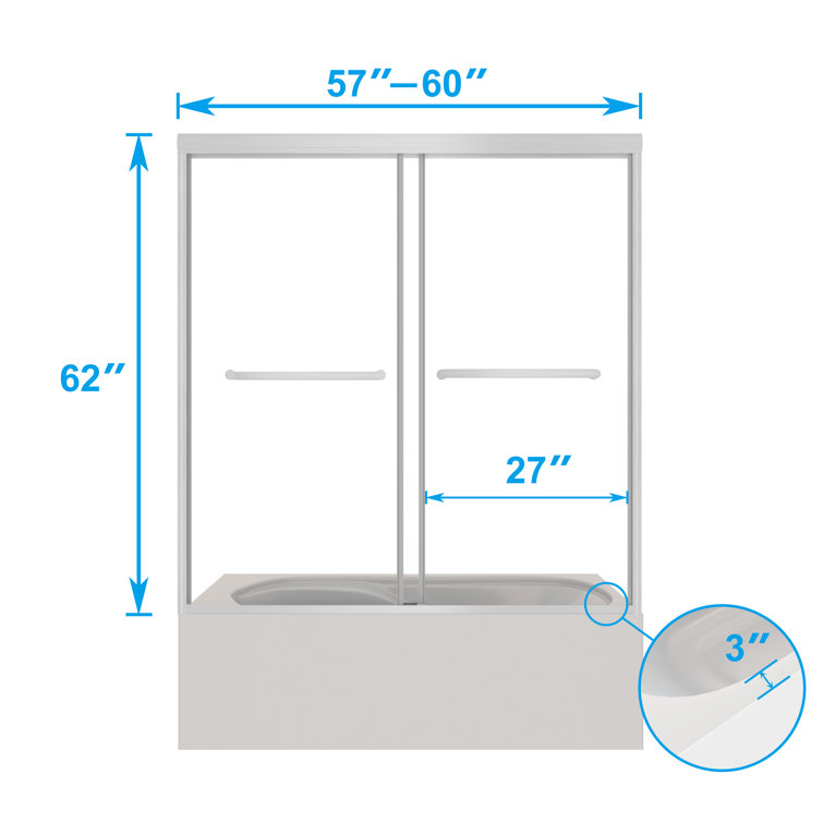 Nickel Framed Double Sliding Tub Door with Clear Tempered Glass