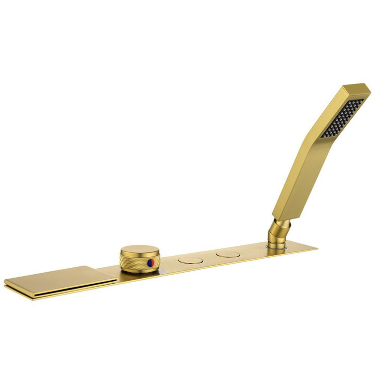 Brushed Gold Single Handle Waterfall Tub Faucet with Hand Shower