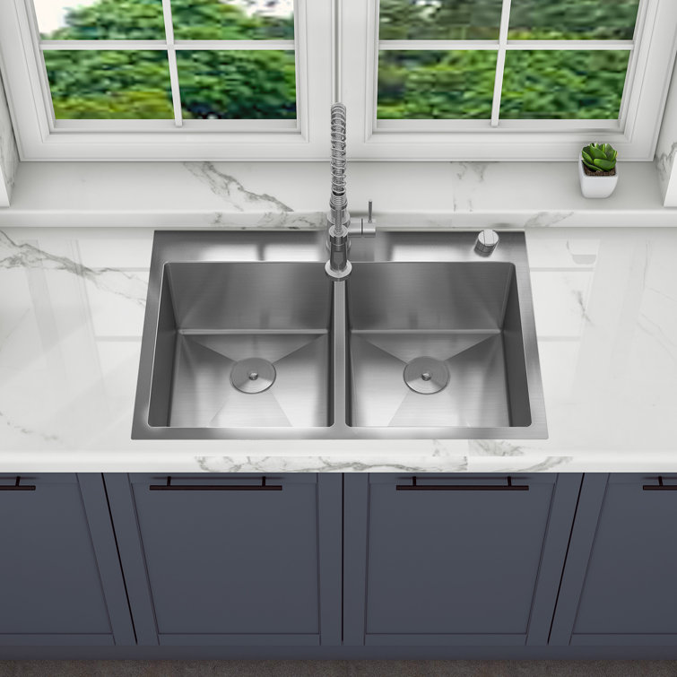 Sinber 33" Stainless Steel Double Bowl Drop-In Kitchen Sink