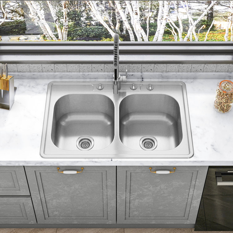 Sinber 32" Stainless Steel Double Bowl Kitchen Sink