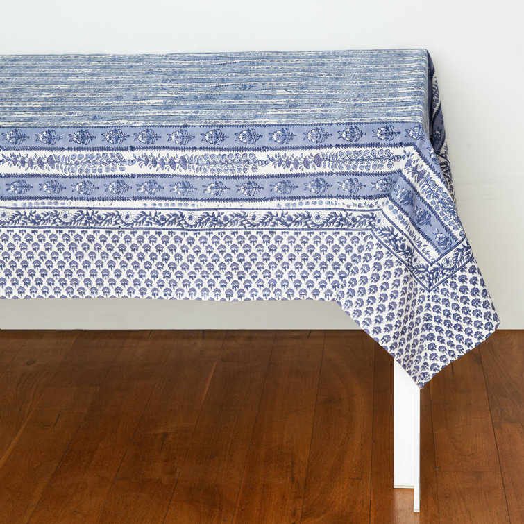 Blue Marine Floral Rectangular Fabric Tablecloth 71x128