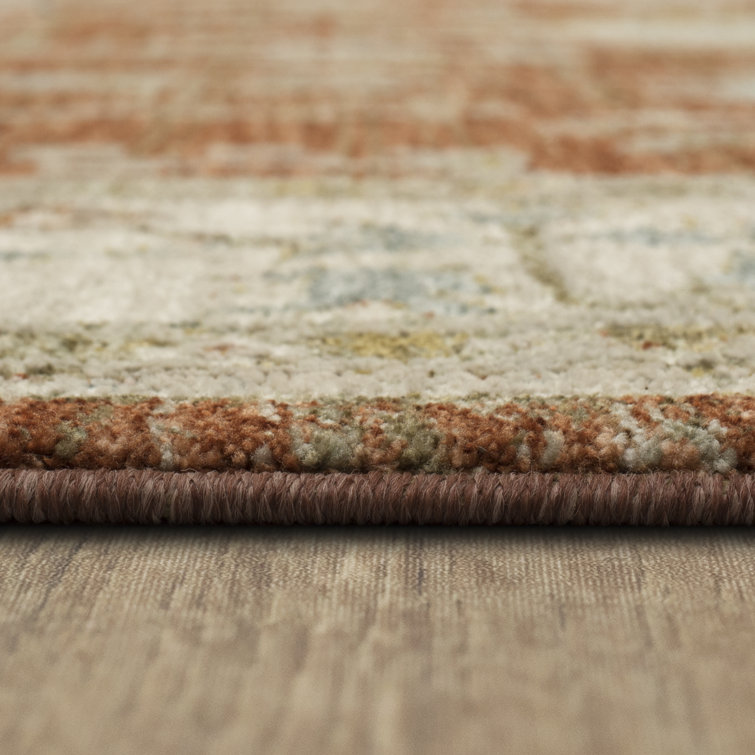 Iznik Rust and Gray Synthetic Runner Rug with Vintage Fringed Trim