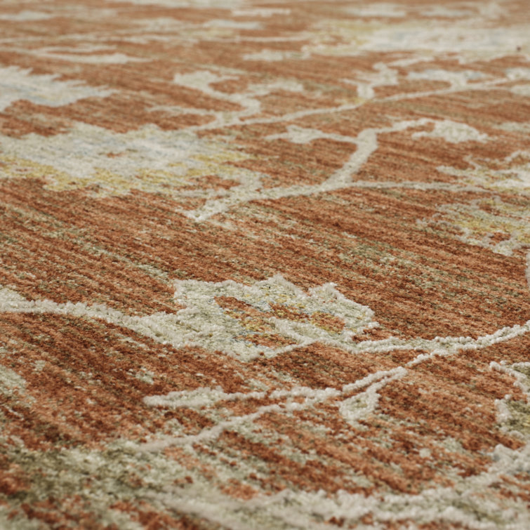 Iznik Rust and Gray Synthetic Runner Rug with Vintage Fringed Trim
