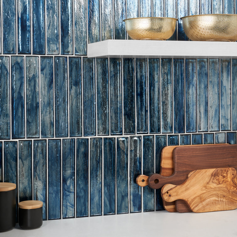 Apollo Brick Polished Blue Glass Subway Wall Tile