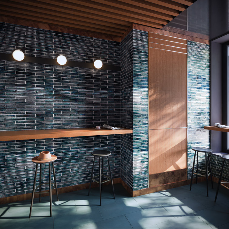 Apollo Brick Polished Blue Glass Subway Wall Tile