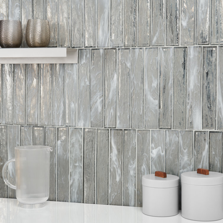 Apollo Brick Polished Silver Glass Subway Wall Tile