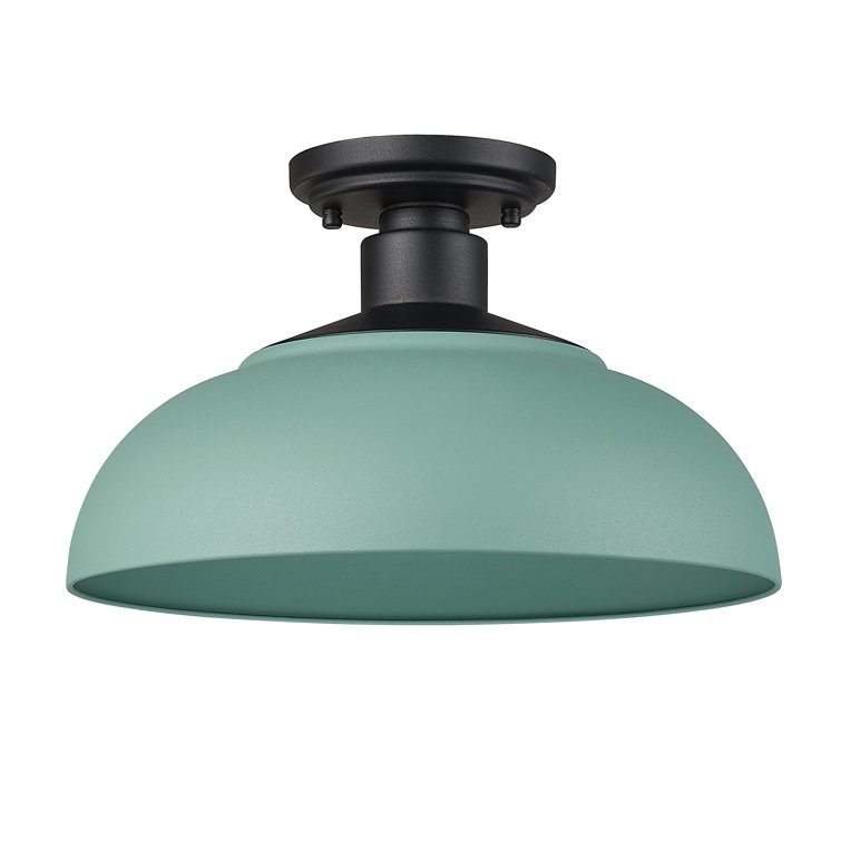 Levitt Black Aluminum Outdoor Semi-Flush Light with Teal Shade