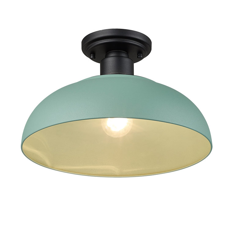 Levitt Black Aluminum Outdoor Semi-Flush Light with Teal Shade