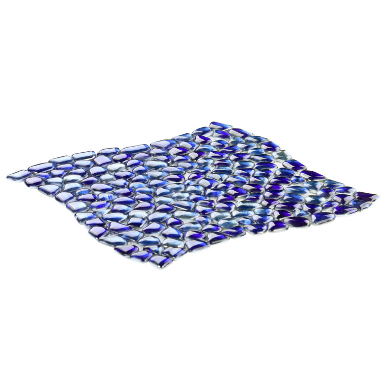 Apollo Pebble 12-in x 12-in Polished Blue Glass Mosaic Wall Tile