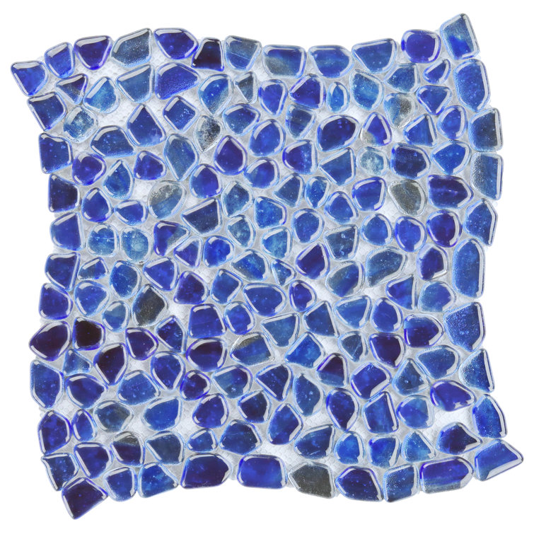 Apollo Pebble 12-in x 12-in Polished Blue Glass Mosaic Wall Tile