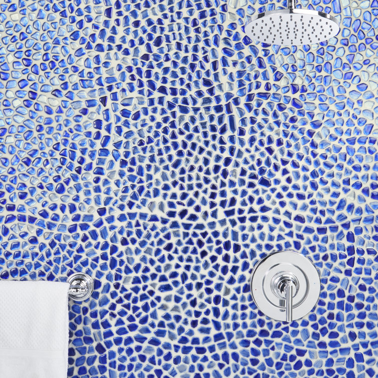 Apollo Pebble 12-in x 12-in Polished Blue Glass Mosaic Wall Tile