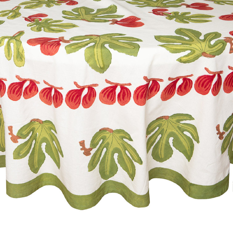 Red and Green Fig Floral 70" Round Fabric Tablecloth