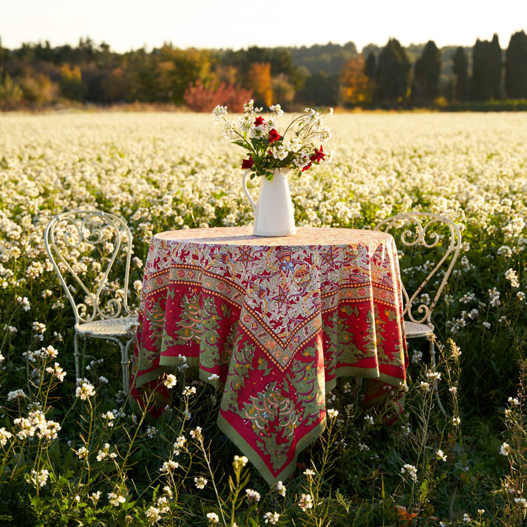 Noel Red and Green Cotton Square Tablecloth 59" x 59"