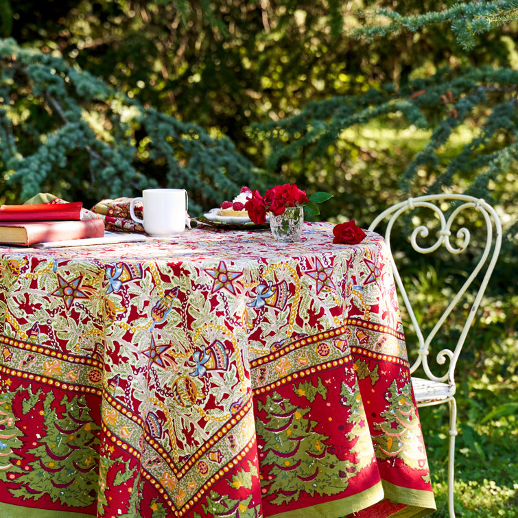 Noel Red and Green Cotton Square Tablecloth 59" x 59"