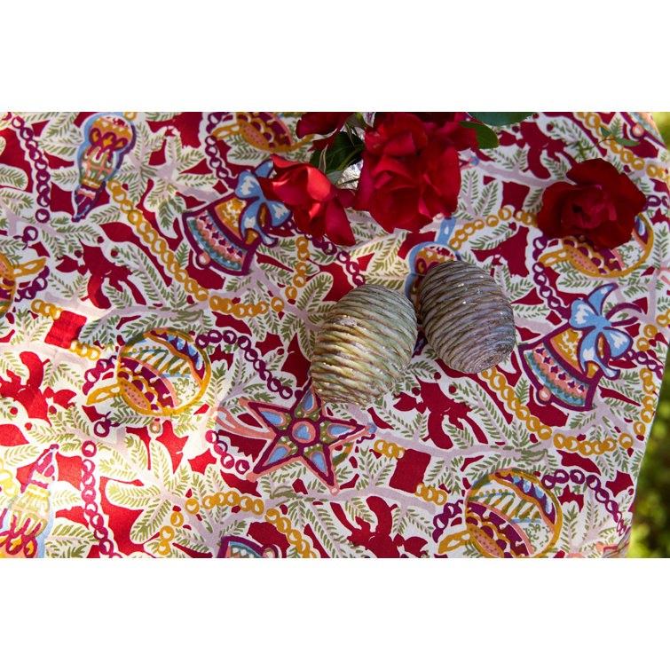 Noel Red and Green Cotton Square Tablecloth 59" x 59"