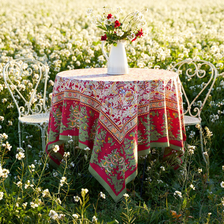Noel Red and Green Cotton Square Tablecloth 59" x 59"