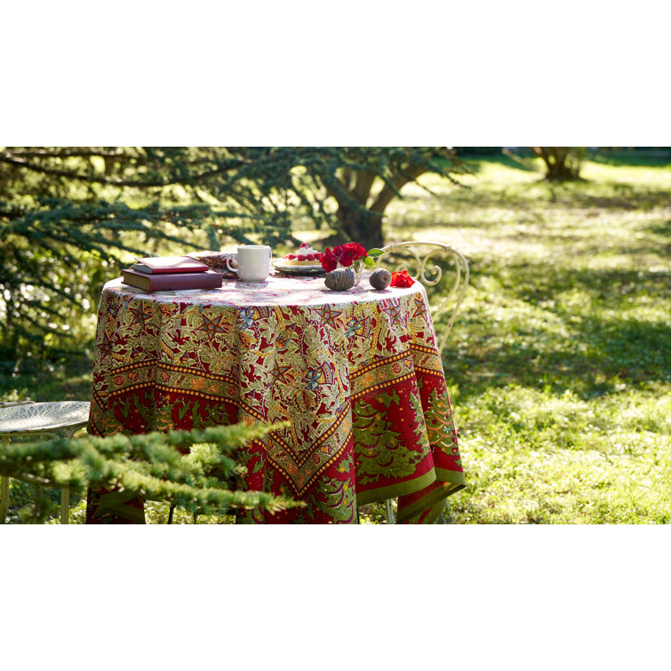 Noel Red and Green Cotton Square Tablecloth 59" x 59"