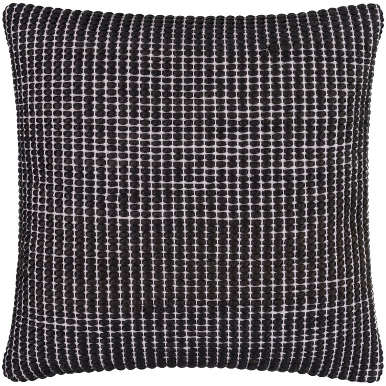 18" Black Wool Blend Square Throw Pillow Cover