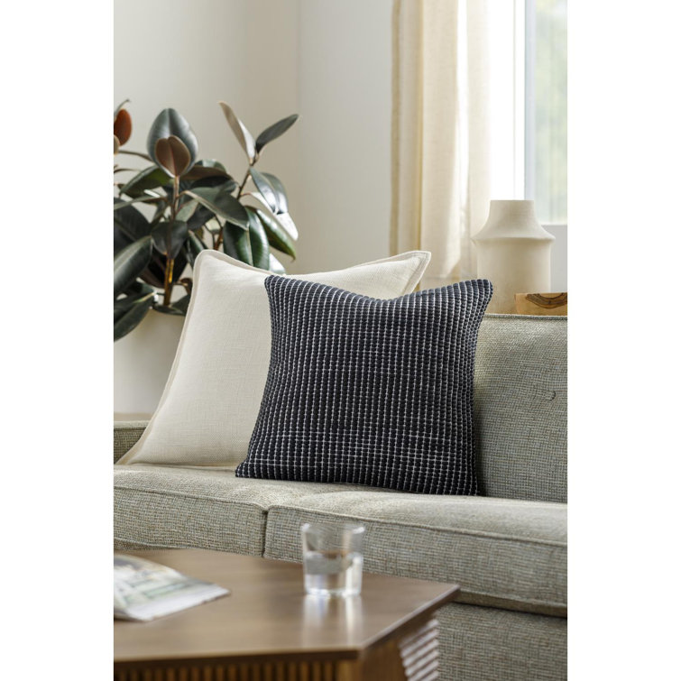 18" Black Wool Blend Square Throw Pillow Cover