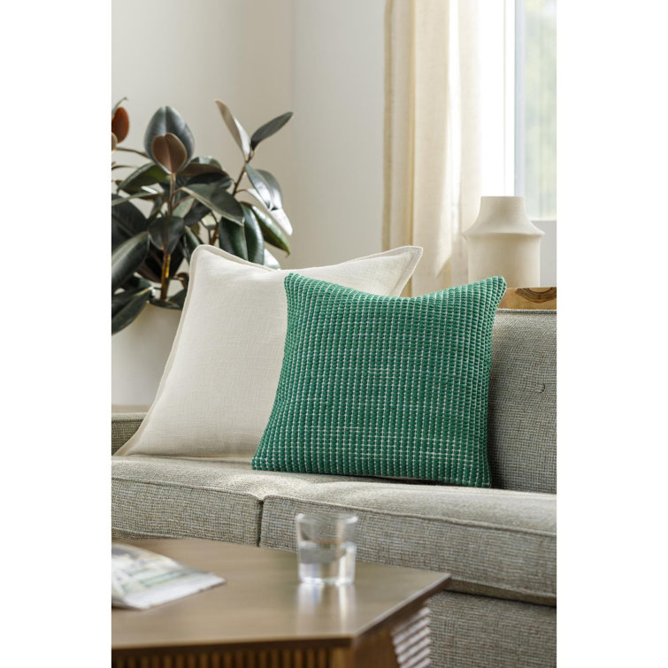Green Wool and Cotton Square Throw Pillow, 18 x 18 Inch