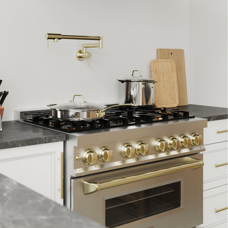 Gemini Brushed Nickel Wall-Mounted Pot Filler Faucet
