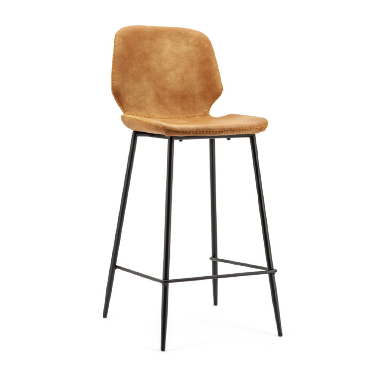 Black Leather Upholstered Bar Stool with Metal Frame