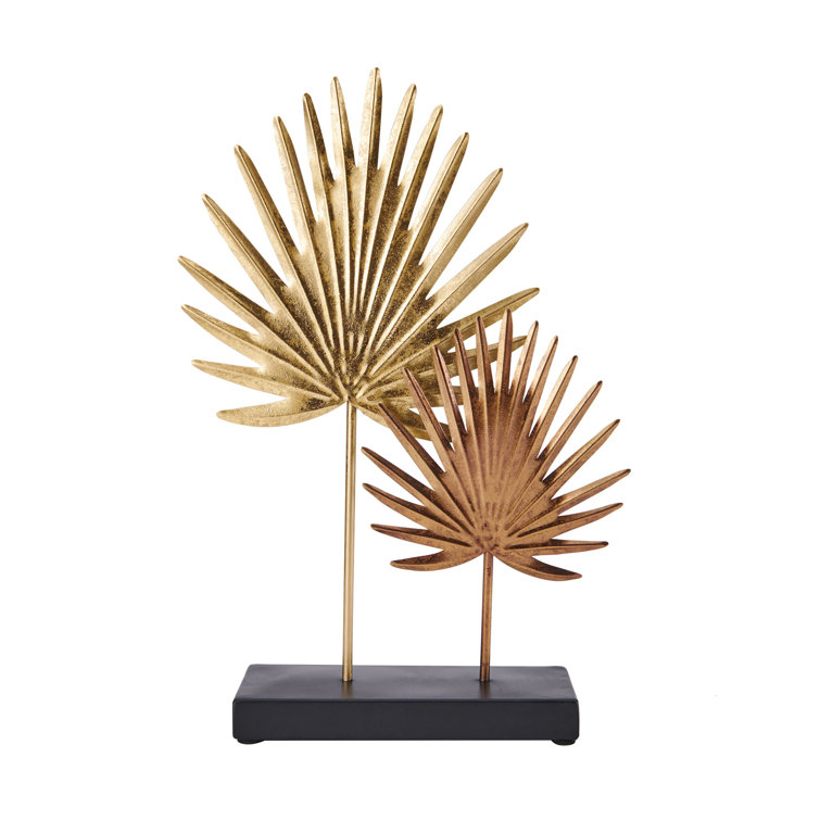 Gold and Bronze Metal Palm Leaf Tabletop Decor, 16.5"
