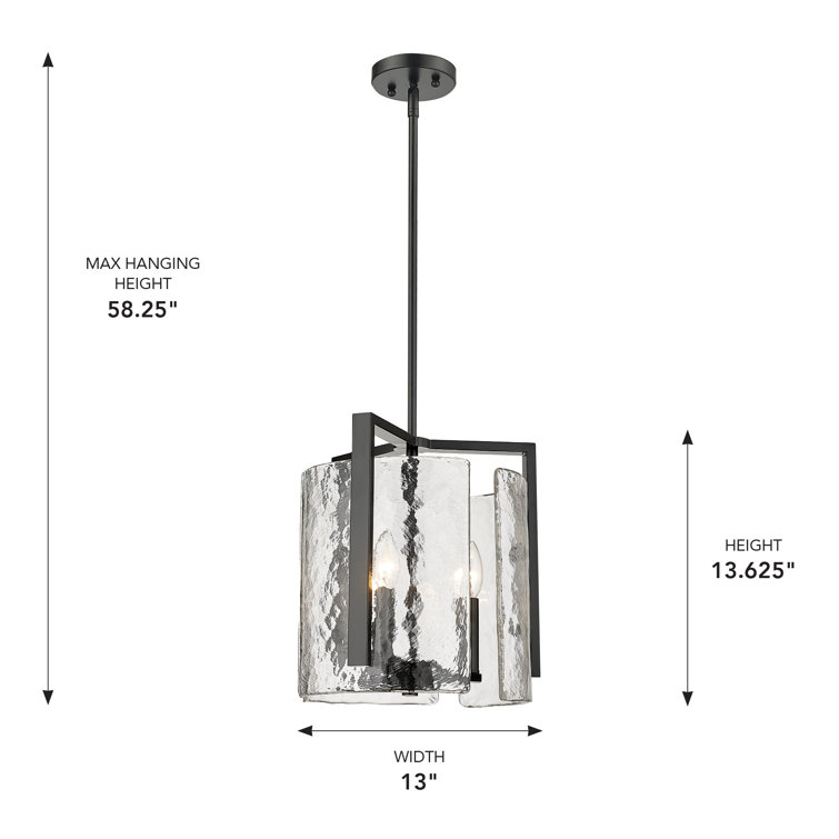 Matte Black Hammered Glass 3-Light Drum Pendant
