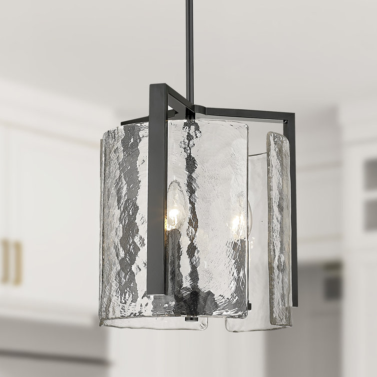 Matte Black Hammered Glass 3-Light Drum Pendant