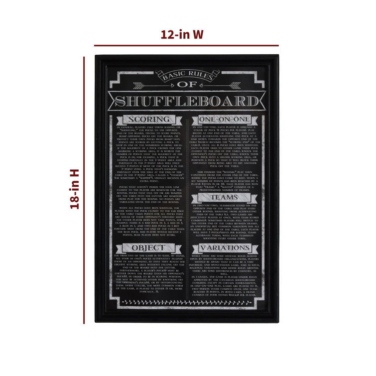 Elegant Black Framed Shuffleboard Rules Wooden Wall Art