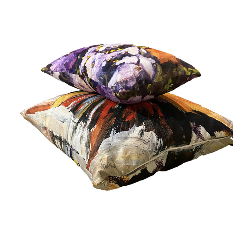 Gypsy Abstract Multicolor Linen Throw Pillow 12x12