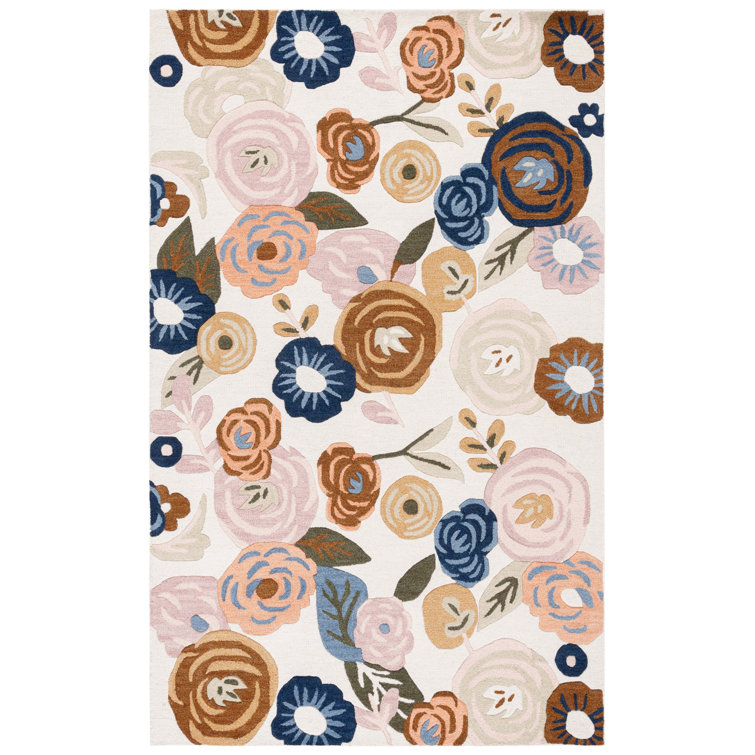Ivory Floral Handmade Wool Tufted 3' x 5' Rug