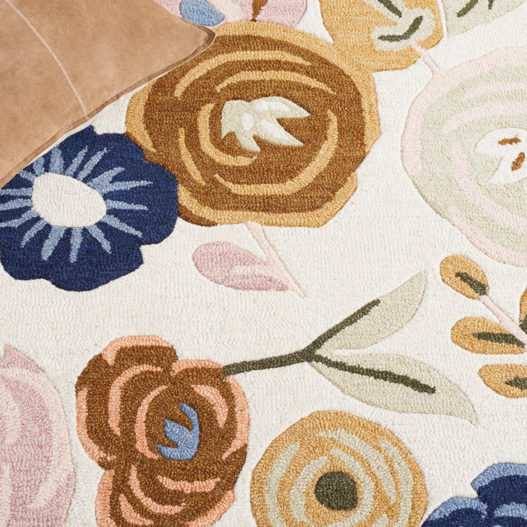 Ivory Floral Handmade Wool Tufted 3' x 5' Rug