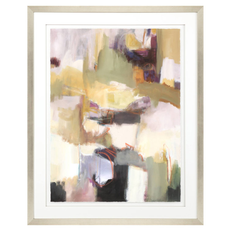 Large Multicolor Abstract Canvas Print with Silver Frame