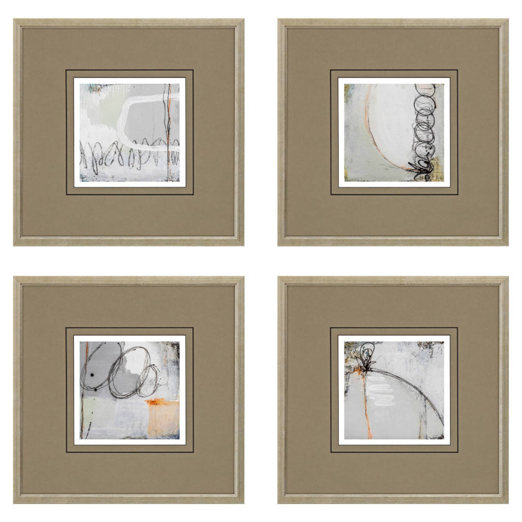 Champagne Gold Framed 15" Square Abstract Wall Art Set