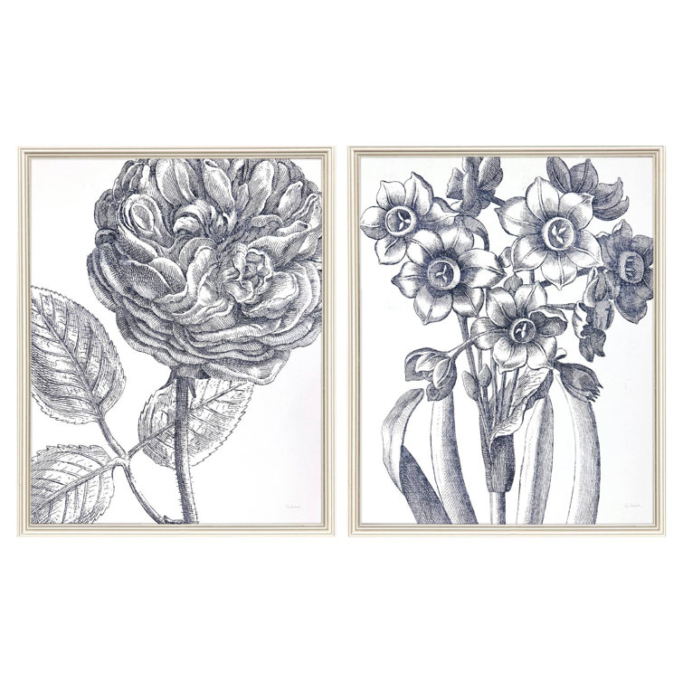 Belle Fleur I Black and White Botanical Framed Art Set