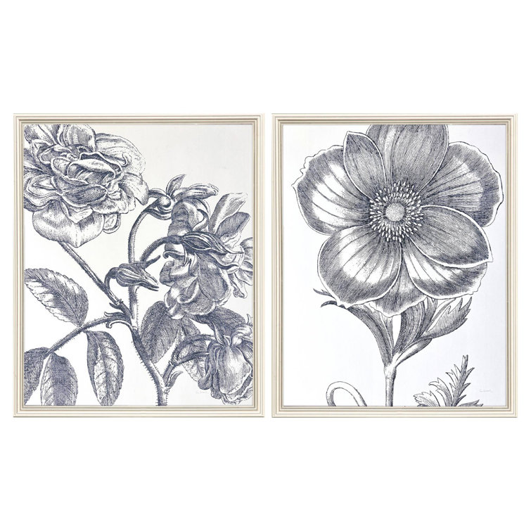 Belle Fleur II Floral Sketch Framed Wall Art Set