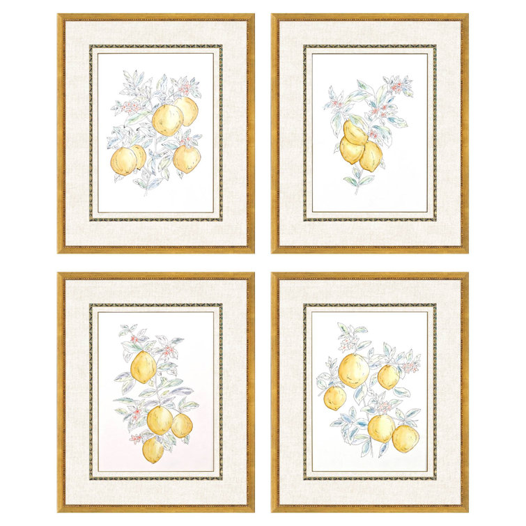 Citrus Fresh Hand-Painted Gold Framed Wall Art Set