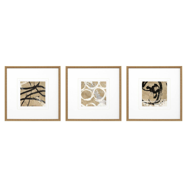Neutral Abstract Print Set with Antique Gold Frames