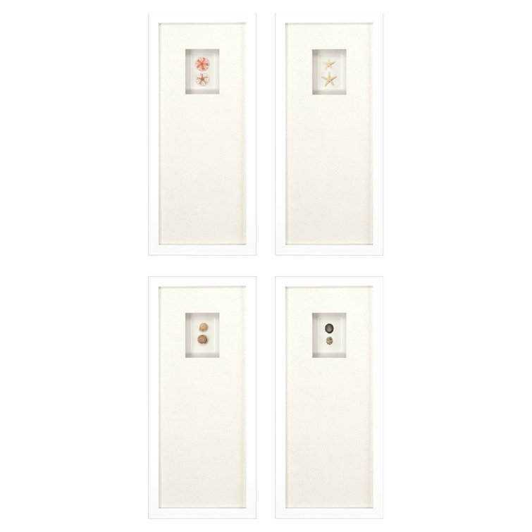 White Coastal Mixed Media Framed Wall Art Set of 4