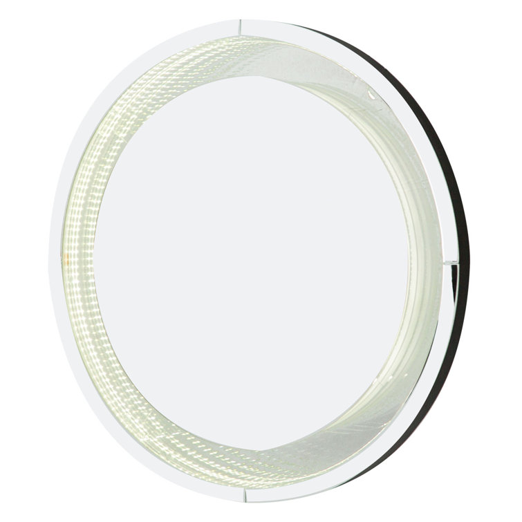 Elegant 39.5'' Round Wood and Silver Wall Mounted LED Mirror