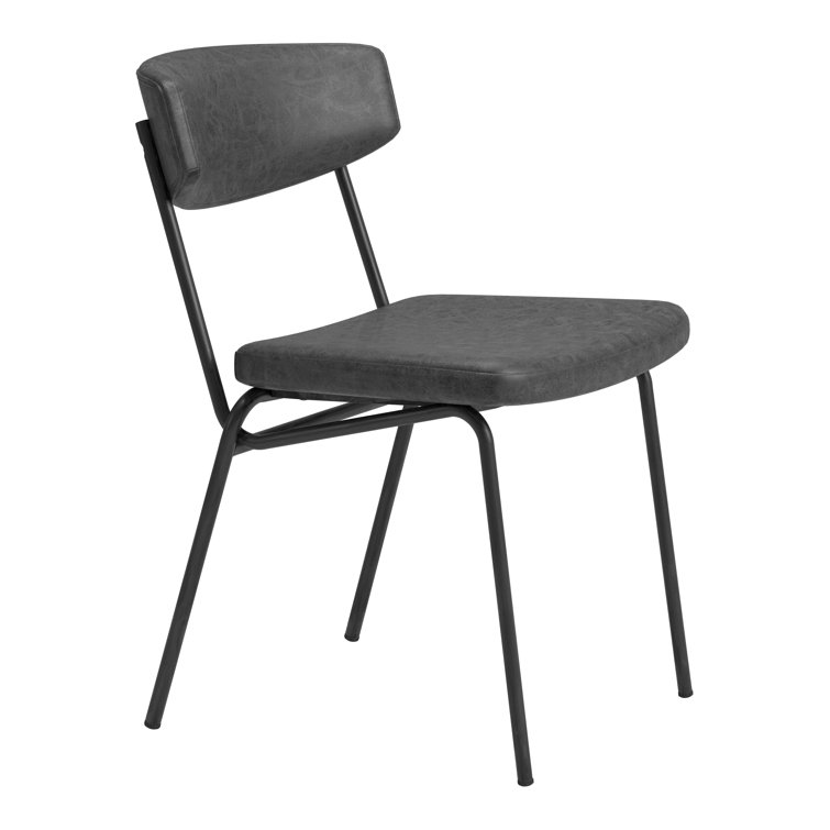Vintage Black Faux Leather Upholstered Arm Chair with Metal Legs