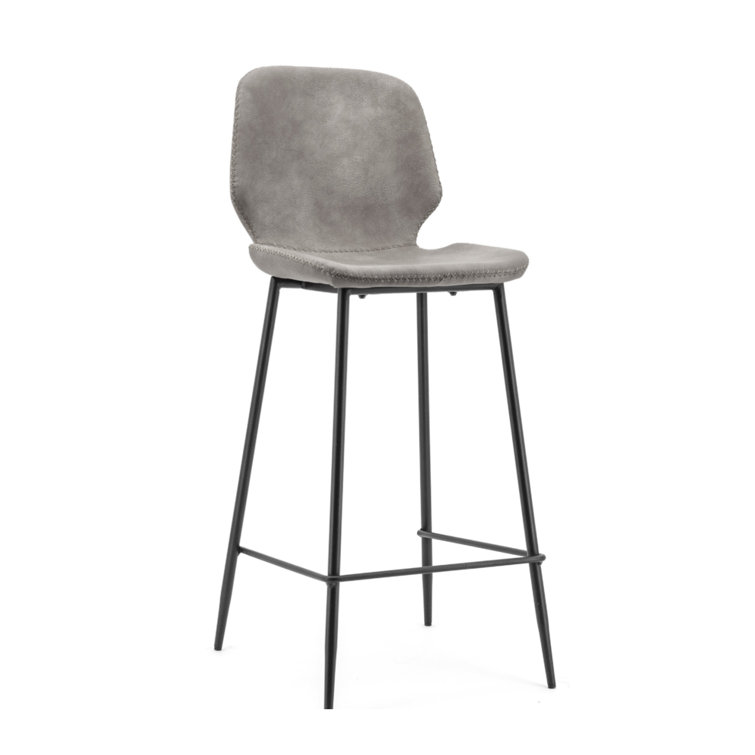 Gray Leatherette Midcentury Bar Stool with Metal Frame