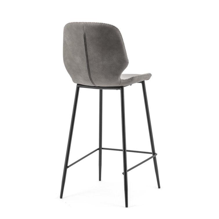 Gray Leatherette Midcentury Bar Stool with Metal Frame