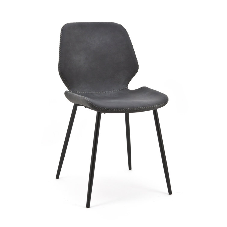 Black Leather Upholstered Midcentury Metal Side Chair